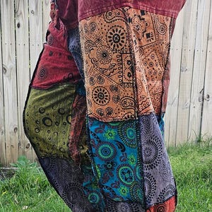 Namaste fashionable unisex multicolor handmade hippie patchwork non acidic dyed cotton boho comfy festival stonewashed yoga pants trouser