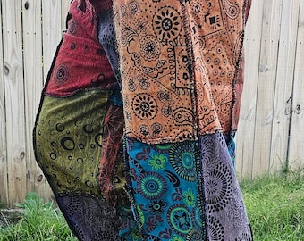 Namaste fashionable unisex multicolor handmade hippie patchwork non acidic dyed cotton boho comfy festival stonewashed yoga pants trouser