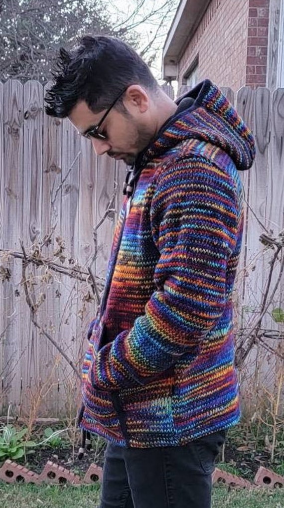 Handmade Woolen Fleece Lined Jacket: Colorful Winter Unisex Coat