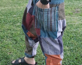 Namaste alla moda unisex multicolor fatto a mano hippie patchwork tinto cotone largo Boho comodo festival nepalese Yoga Harem pantaloni pantaloni