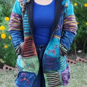 Namaste Printed Women's Fashionable Cutting Design Multicolor Hippie Cotton Hoodie Handmade Jacket