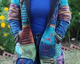 Namaste Printed Women's Fashionable Cutting Design Multicolor Hippie Cotton Hoodie Handmade Jacket