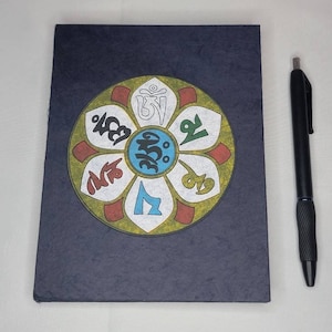 Quaderno diario Namaste, ecologico, senza fodera, naturale, biologico, fatto a mano in Nepal, carta Lokta, Om Mani Padme Hum