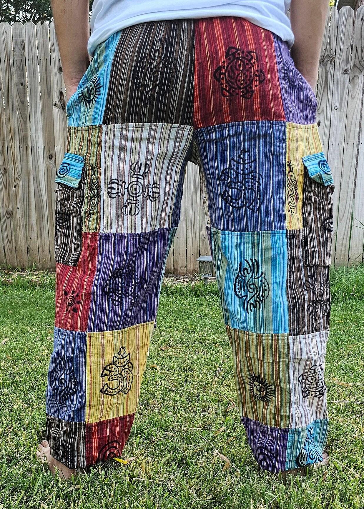 Handmade Patchwork Cotton Hippie Pants: Colorful Boho Festival Trousers ...