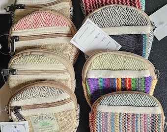 Organic natural hemp eco friendly handmade colorful bohemian wallet coin purse/pouch