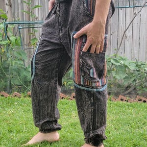 Pantalón cargo unisex de estilo bohemio reggae, lavado a la piedra, hecho a mano imagen 2