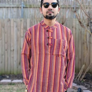 Namaste Holiday Unisex Striped Handmade Nepalese 100 % cotton, Organic Top/Kurta RN.