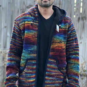 Namaste Handmade Fleece Lined Winter Unisex Thick Festive Color Vibrant Warm Pure Woolen Double Layered Jacket. image 1