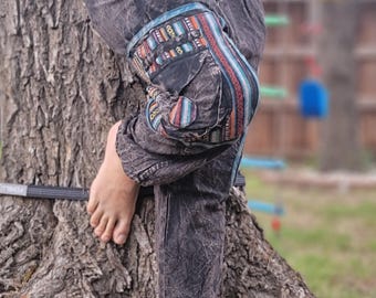 Handmade boho reggae unisex stonewashed trouser cargopant