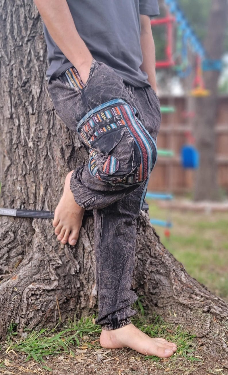 Pantalón cargo unisex de estilo bohemio reggae, lavado a la piedra, hecho a mano imagen 1