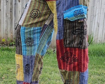 Handmade Patchwork Cotton Hippie Pants: Colorful Boho Festival Trousers
