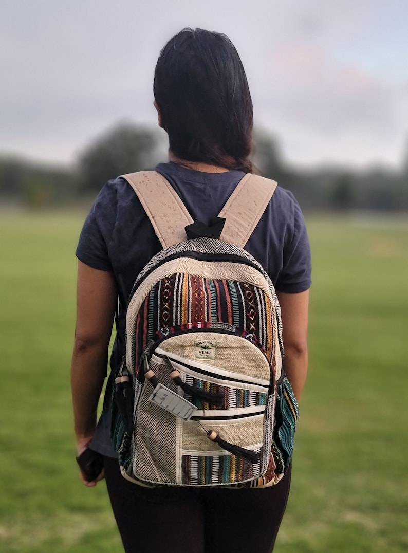 Namaste Natural Hemp Fashionable Nepali Unisex Handmade Organic Vegan Eco-Friendly Backpack. image 2