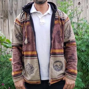 Namaste printed fashionable unisex multicolor fleece lined cotton hoodie handmade double layered jacket