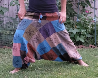 Pantalones harén de algodón patchwork hechos a mano: pantalones hippies unisex