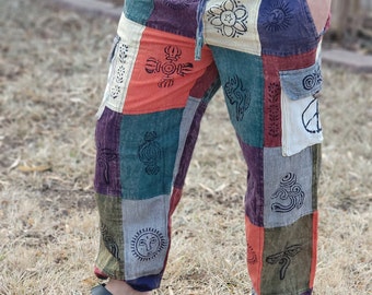 Namaste Fashionable Unisex Multicolor Stonewashed Handmade Hippie Patchwork Durable Non Acidic Hippie Cotton Trouser