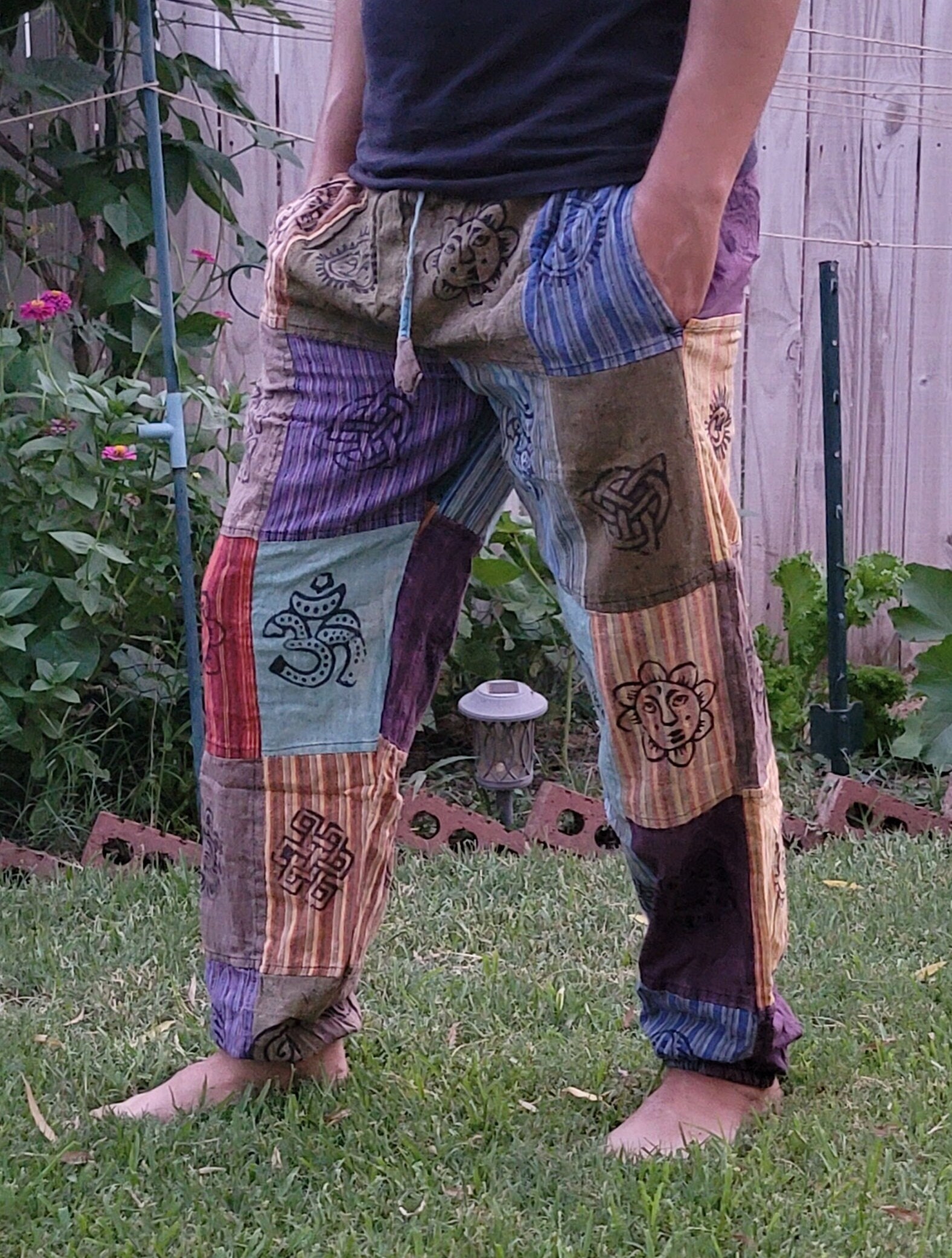 Mens Harem Pants hippie cargo trouser OM Patchwork cotton boho yoga unisex  Hippy  eBay