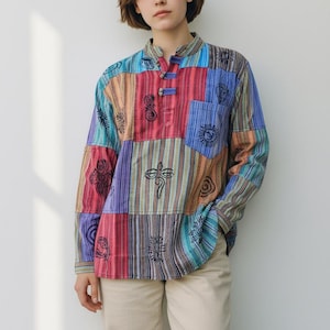 Namaste Holiday Unisex Colorful Handmade Stonewash Patchwork Nepalese Top/Kurta