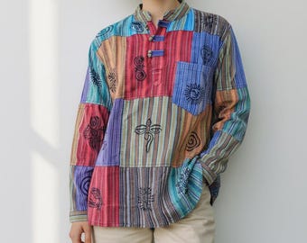 Namaste Holiday Unisex Colorful Handmade Stonewash Patchwork Nepalese Top/Kurta