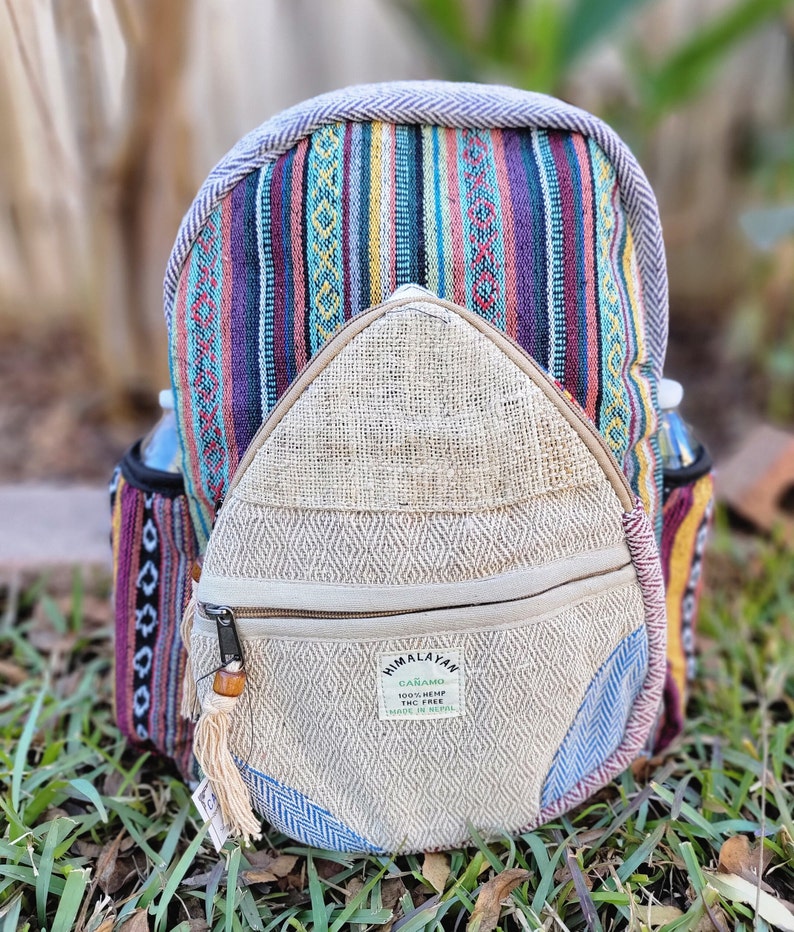 Namaste Natural Hemp Fashionable Nepali Unisex Handmade Organic Vegan Eco-Friendly Backpack. image 9