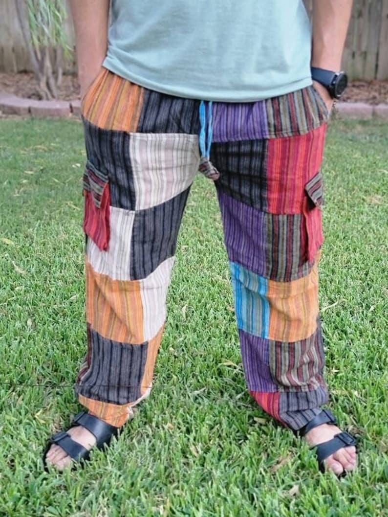 Namaste Fashionable Unisex Multicolor Handmade Hippie Patchwork Non Acidic Dyed Cotton Hippy Boho Comfy Festival Nepalese Yoga Pants Trouser image 2