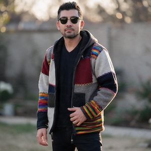 Handgefertigte, mit Fleece gefütterte Jacke aus Woll-Patchwork – Nepal