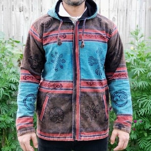 Namaste Printed Fashionable Unisex Multicolor Fleece Lined Cotton Hoodie Handmade Double Layered Jacket