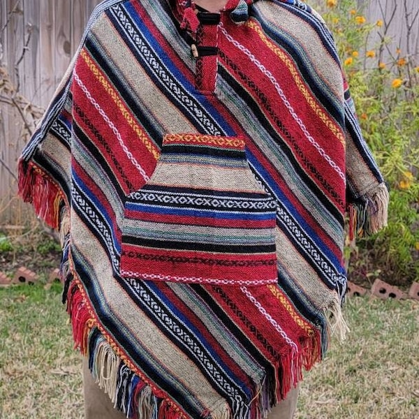 Namaste Aztec Styled Handmade Beautifully Crafted Hippie Comfy One Sized Cozy Baja Poncho Winter/Autumn/Spring Unisex Cotton Pullover.