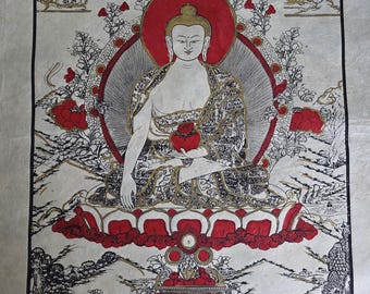 Lokta Prints of Sakyamuni Buddha, Wheels of Life, Kala Chakra, Mandala Art work Wall Hanging Crafts