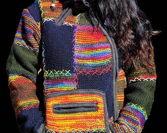 Namaste Handmade Fleece Lined Winter Unisex Thick Colorful Vibrant Natural Warm Pure Woolen Double Layered Jacket.