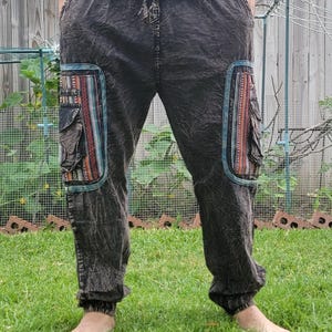 Pantalón cargo unisex de estilo bohemio reggae, lavado a la piedra, hecho a mano imagen 3