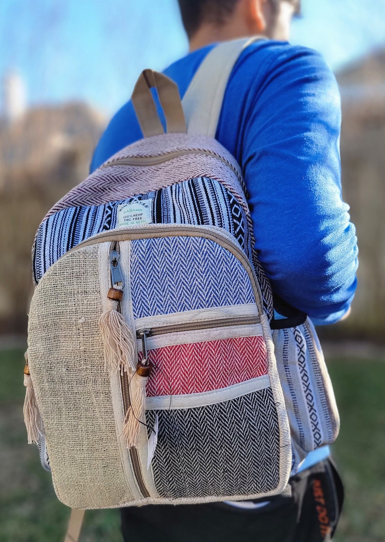 Namaste Natural Hemp Fashionable Nepali Unisex Handmade Organic Vegan Eco-Friendly Backpack. image 4