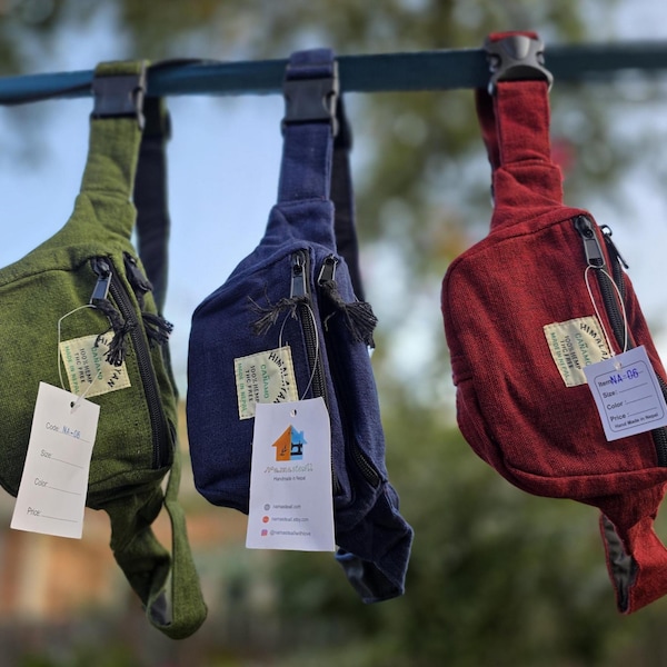 Handmade Hemp Fanny Pack: Colorful Nepali Waist Bag