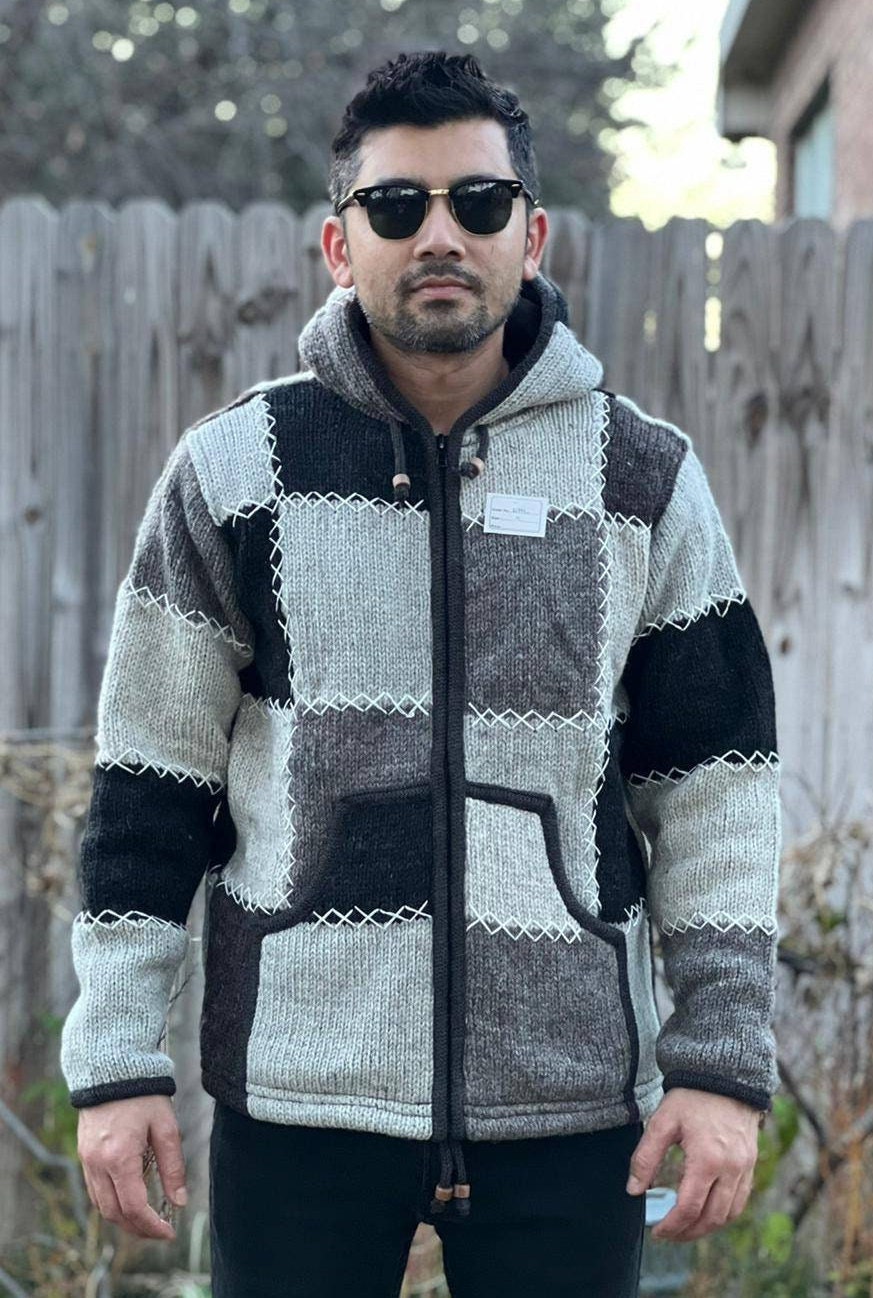 Sweater Nepal S1 - Veste Hoodie Zipée, 100% Laine, Doublée, Unisexe Taille L, Neuf