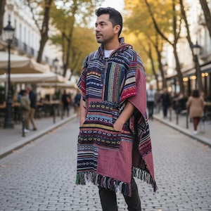 Poncho Azteca Baja Hecho a Mano / Namaste Hippie / Rectangular Acogedor Boho Talla Única / Ropa para Festivales y Viajes