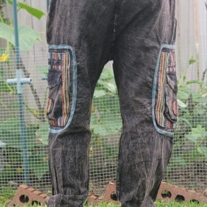 Pantalón cargo unisex de estilo bohemio reggae, lavado a la piedra, hecho a mano imagen 4