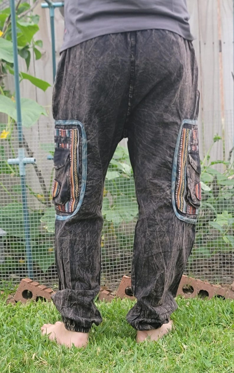 Pantalón cargo unisex de estilo bohemio reggae, lavado a la piedra, hecho a mano imagen 4
