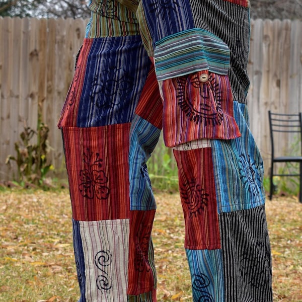 Handmade Patchwork Cotton Hippie Pants: Colorful Boho Festival Trousers