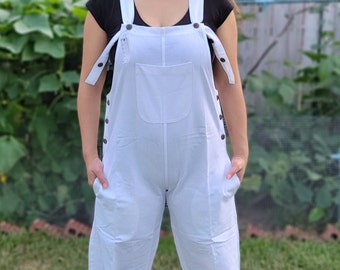 Namaste Fashionable Unisex White Handmade Hippie Durable Non Acidic Hippie Cotton Jumpsuit Dungarees