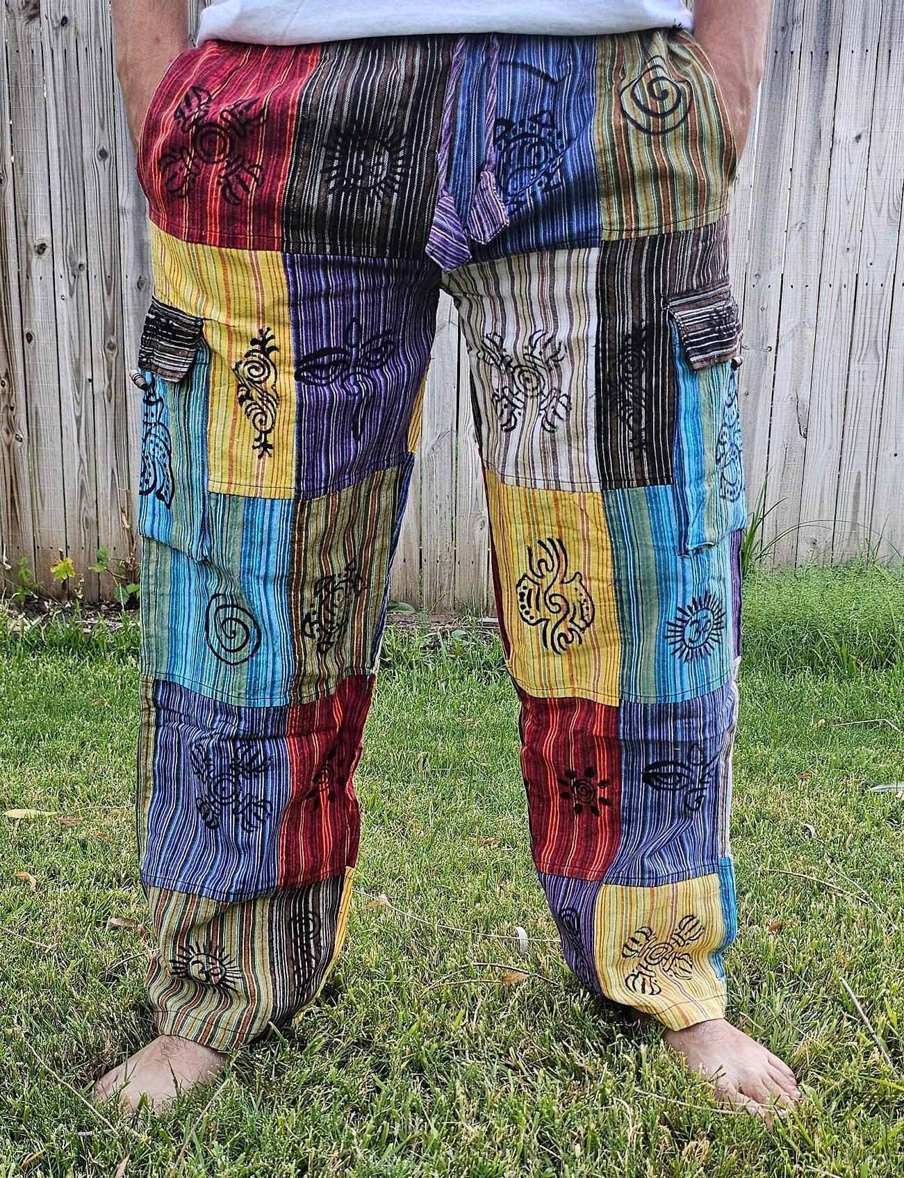 Handmade Patchwork Cotton Hippie Pants: Colorful Boho Festival Trousers ...
