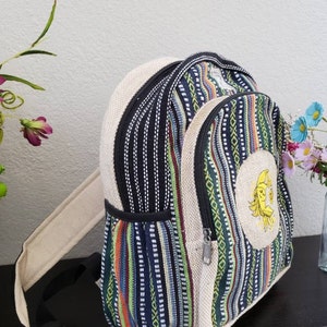 Namaste Colorful Sun Moon Embroidery Natural Unisex Handmade Organic Eco Friendly Backpack image 2