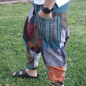 Handmade Patchwork Cotton Harem Pants: Unisex Hippie Boho Trousers