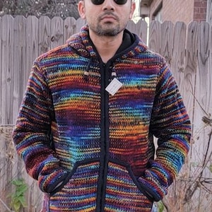 Namaste Handmade Fleece Lined Winter Unisex Thick Festive Color Vibrant Warm Pure Woolen Double Layered Jacket. image 3