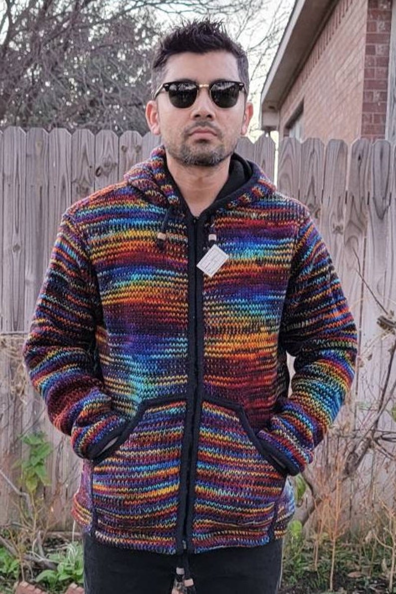 Namaste Handmade Fleece Lined Winter Unisex Thick Festive Color Vibrant Warm Pure Woolen Double Layered Jacket. image 3