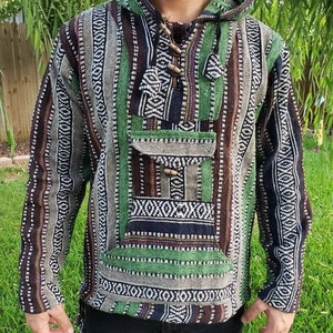 Namaste Blue/Green Hippie Unisex Puncho Retro Multicolored Baja Nepalese Pullover Limited Edition Handmade Fashionable Gheri Warm Pullover