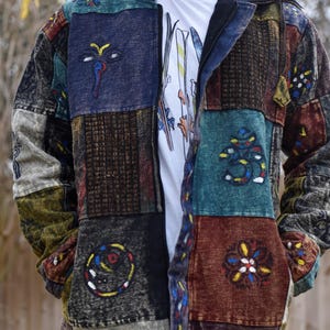 Namaste fashionable unisex multicolor fleece lined cotton hoodie handmade patchwork double layered jacket