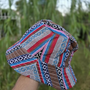 Namaste Fashionable Unisex Multicolor Handmade Flowers Hippie Durable Patchwork Eco-Friendly Organic Hemp Wire Rim Bucket Hat