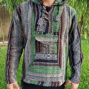 Namaste blue/green hippie unisex puncho retro multicolored baja nepalese pullover limited edition handmade fashionable gheri warm pullover