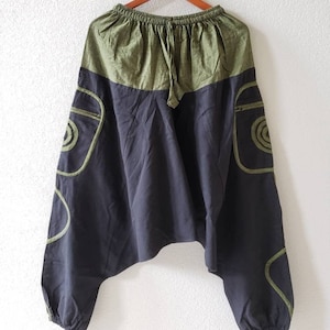 Namaste Fashionable Unisex Multicolor Handmade Hippie Green Black Cotton Hippy Boho Comfy Baggy Festival Nepalese Yoga Pants Harem Trouser