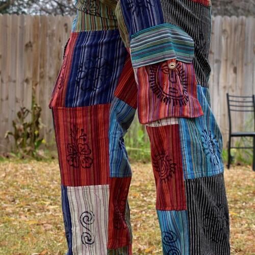 Namaste Fashionable Unisex Multicolor Handmade Hippie Patchwork Non Acidic Dyed Cotton HippyBoho Comfy Festival Nepalese Yoga Pants Trouser
