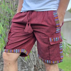 Bohemian handmade cotton unisex elastic colorful cargo shorts